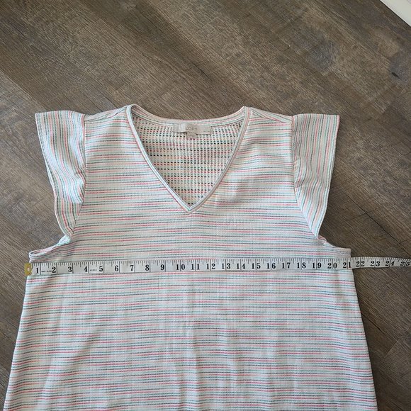 LOFT Petites US Women's Size XLP Rainbow Striped Flutter Sleeve Dress Stretch - Picture 11 of 11